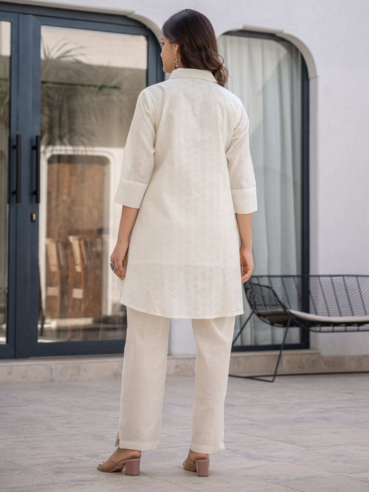 Off-White Embroidered Tunic & Trouser Co-Ord Set