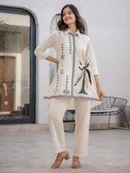 Off-White Embroidered Tunic & Trouser Co-Ord Set