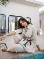 Cotton Off White Embroidered Tunic With Trouser