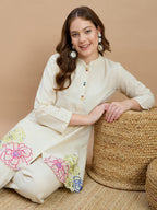 Cotton Floral Embroidered Tunic With Trouser Co-Ords Set