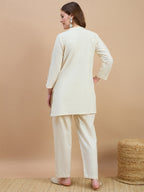 Cotton Floral Embroidered Tunic With Trouser Co-Ords Set