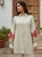 Cotton Floral Embroidered Tunic With Trouser Co-Ords Set