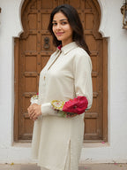 Cotton Floral Embroidered Tunic With Trouser Co-Ords Set