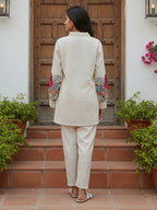 Cotton Floral Embroidered Tunic With Trouser Co-Ords Set