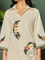 Cotton Floral Embroidered Shirt With Trouser Co-Ords Set