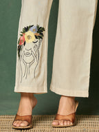 Cotton Floral Embroidered Shirt With Trouser Co-Ords Set