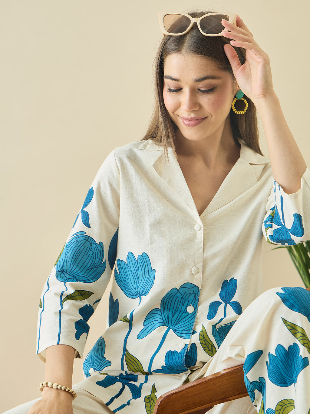 Zummer Cotton Floral Printed Shirt & Trouser Co-Ord Set