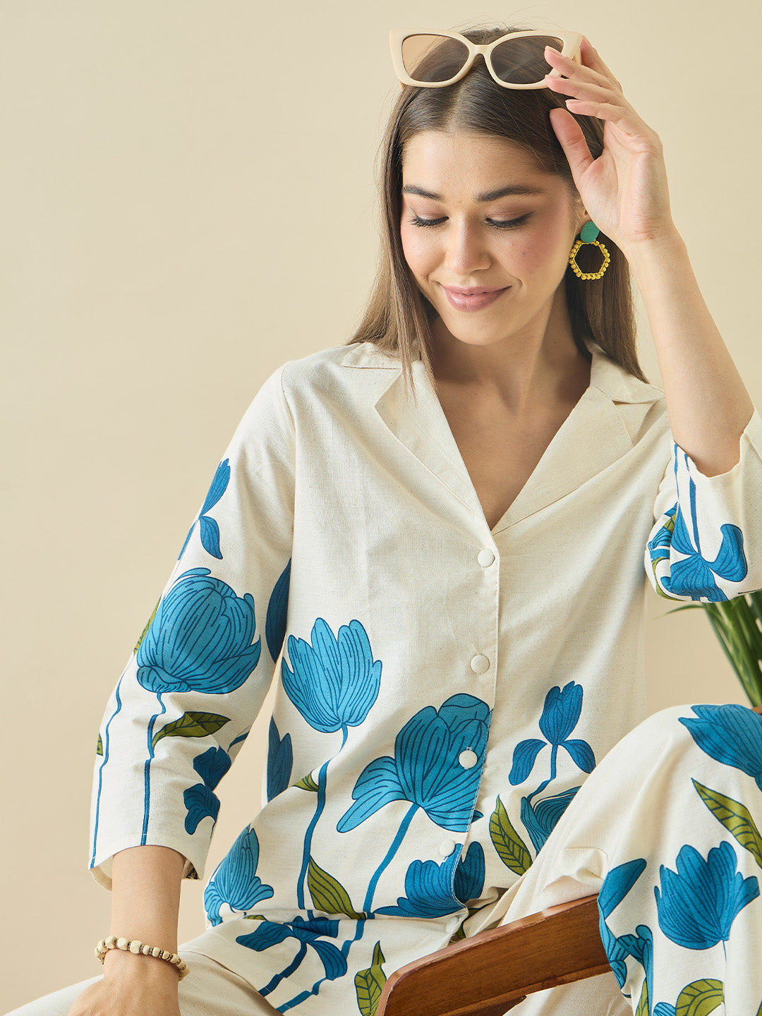 Zummer Cotton Floral Printed Shirt & Trouser Co-Ord Set