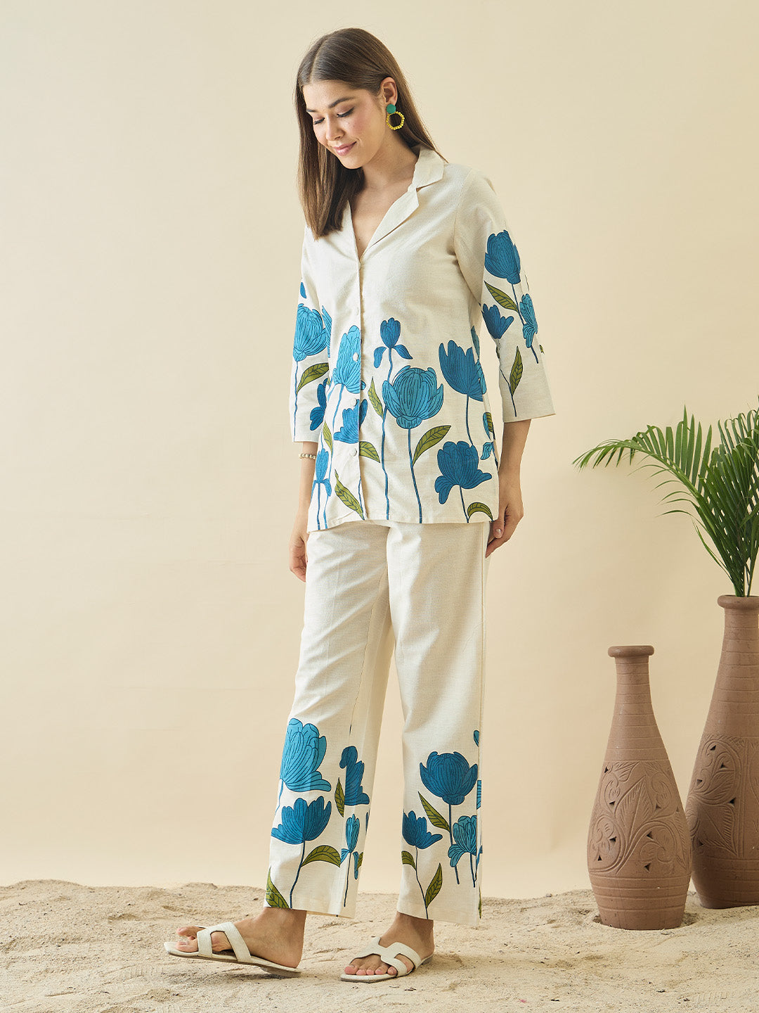 Zummer Cotton Floral Printed Shirt & Trouser Co-Ord Set