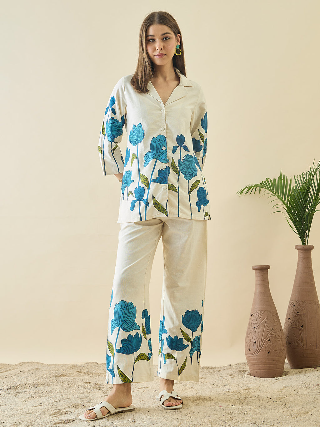 Zummer Cotton Floral Printed Shirt & Trouser Co-Ord Set