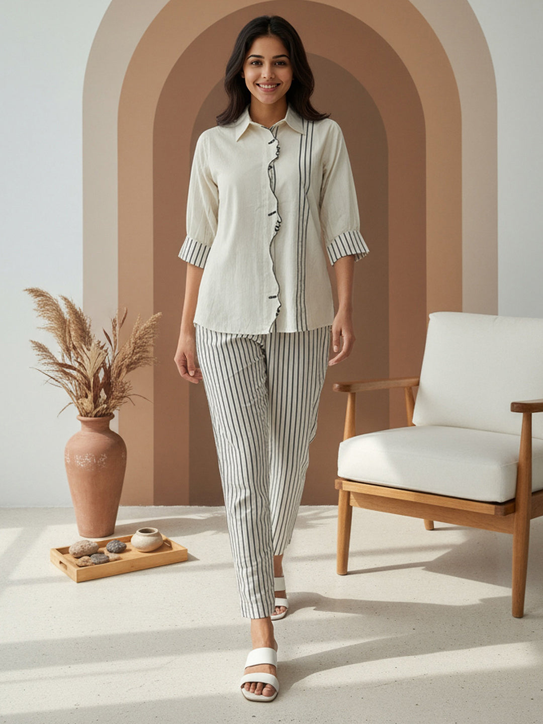 Cotton Embroidered Shirt With TrouserCo-Ords Set