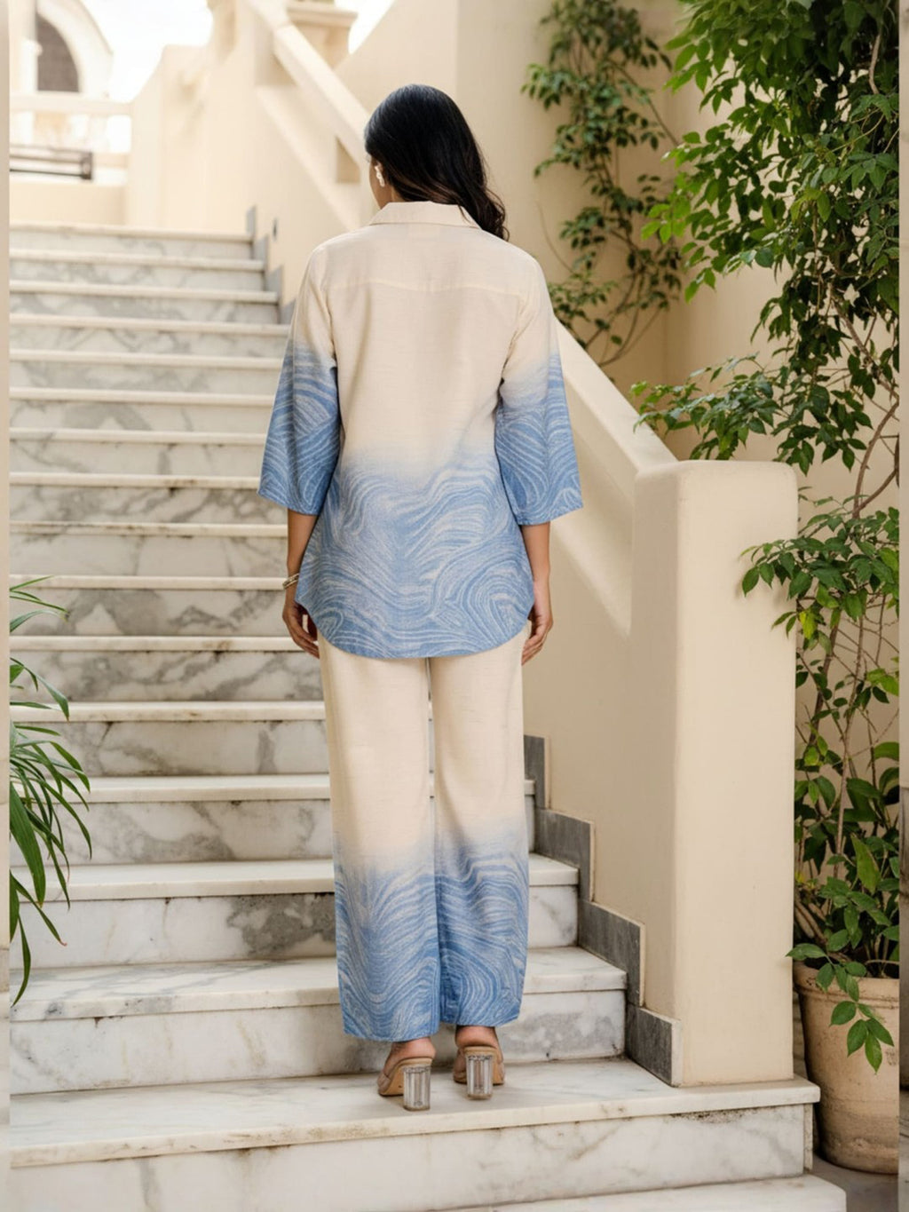 Cotton marble printed Shirt With Trouser Co-Ords Set