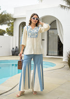 Cotton Embroidered Tunic With Palazzos Co-Ords Set