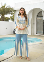 Cotton Embroidered Tunic With Palazzos Co-Ords Set