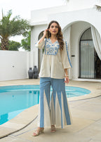 Cotton Embroidered Tunic With Palazzos Co-Ords Set