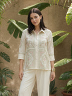 Zummer Off-White Embroidered Cotton Co-Ord Set for Women