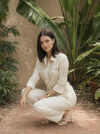 Zummer Off-White Embroidered Cotton Co-Ord Set for Women