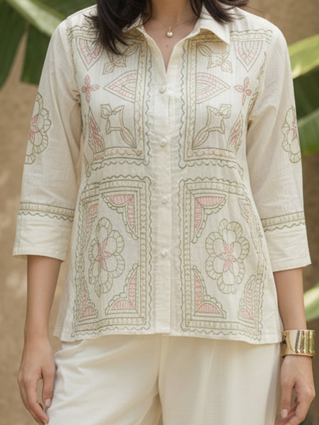 Zummer Off-White Embroidered Cotton Co-Ord Set for Women