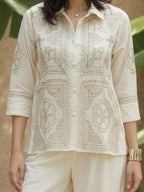 Zummer Off-White Embroidered Cotton Co-Ord Set for Women