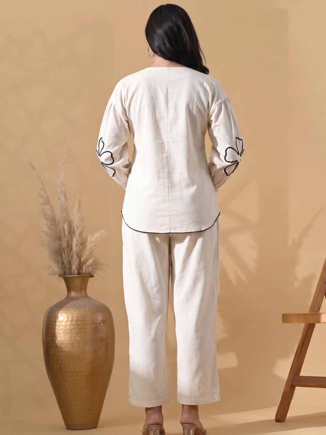 Zummer Women’s Off White Embellished Co-Ord Set with Tunic & Trousers