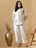 Zummer Women’s Off White Embellished Co-Ord Set with Tunic & Trousers