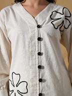 Zummer Women’s Off White Embellished Co-Ord Set with Tunic & Trousers