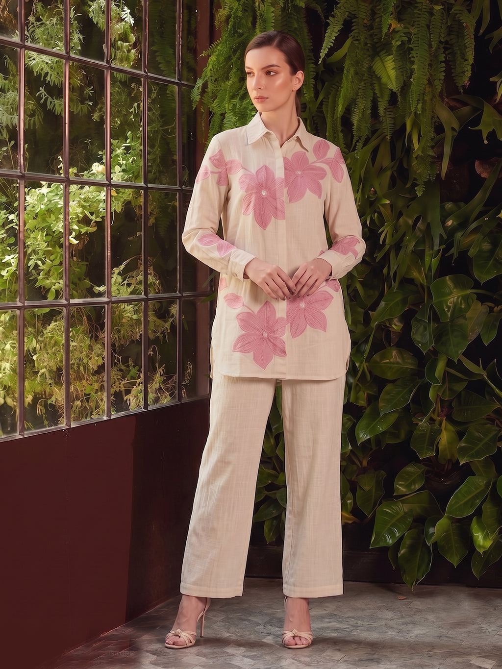 Zummer Embroidered Shirt &amp; Trouser Co-Ord Set – Off White