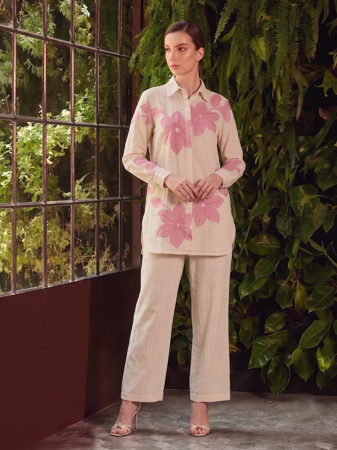 Zummer Embroidered Shirt &amp; Trouser Co-Ord Set – Off White