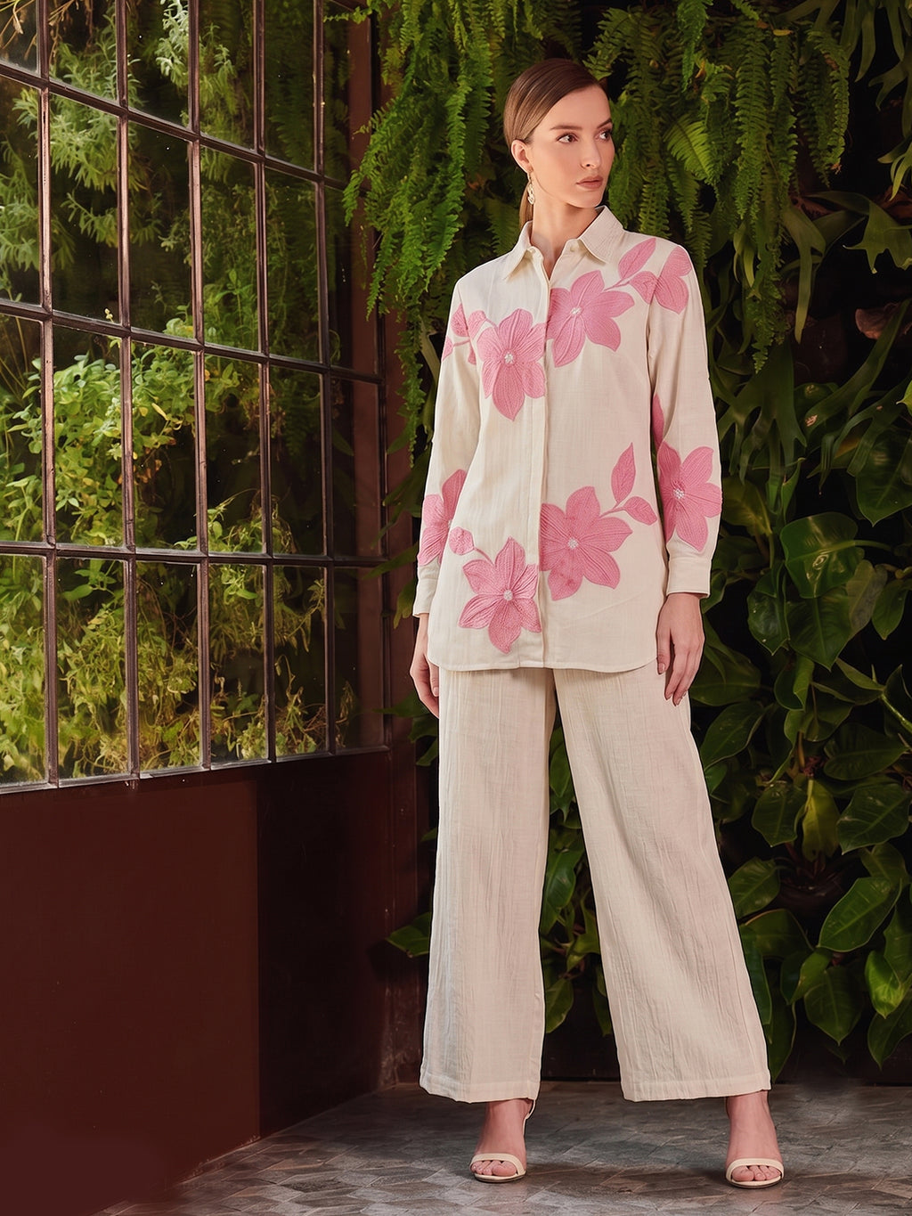 Zummer Embroidered Shirt &amp; Trouser Co-Ord Set – Off White