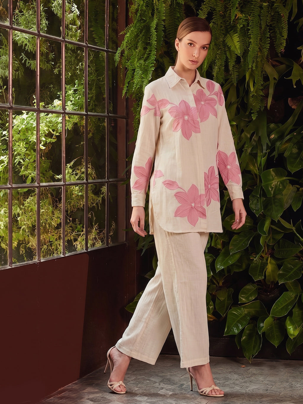 Zummer Embroidered Shirt &amp; Trouser Co-Ord Set – Off White