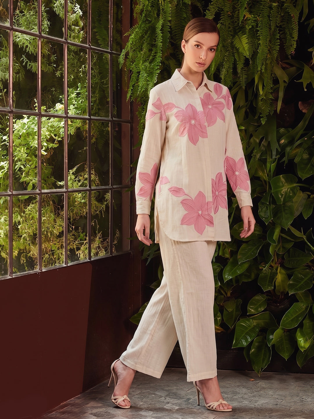 Zummer Embroidered Shirt &amp; Trouser Co-Ord Set – Off White