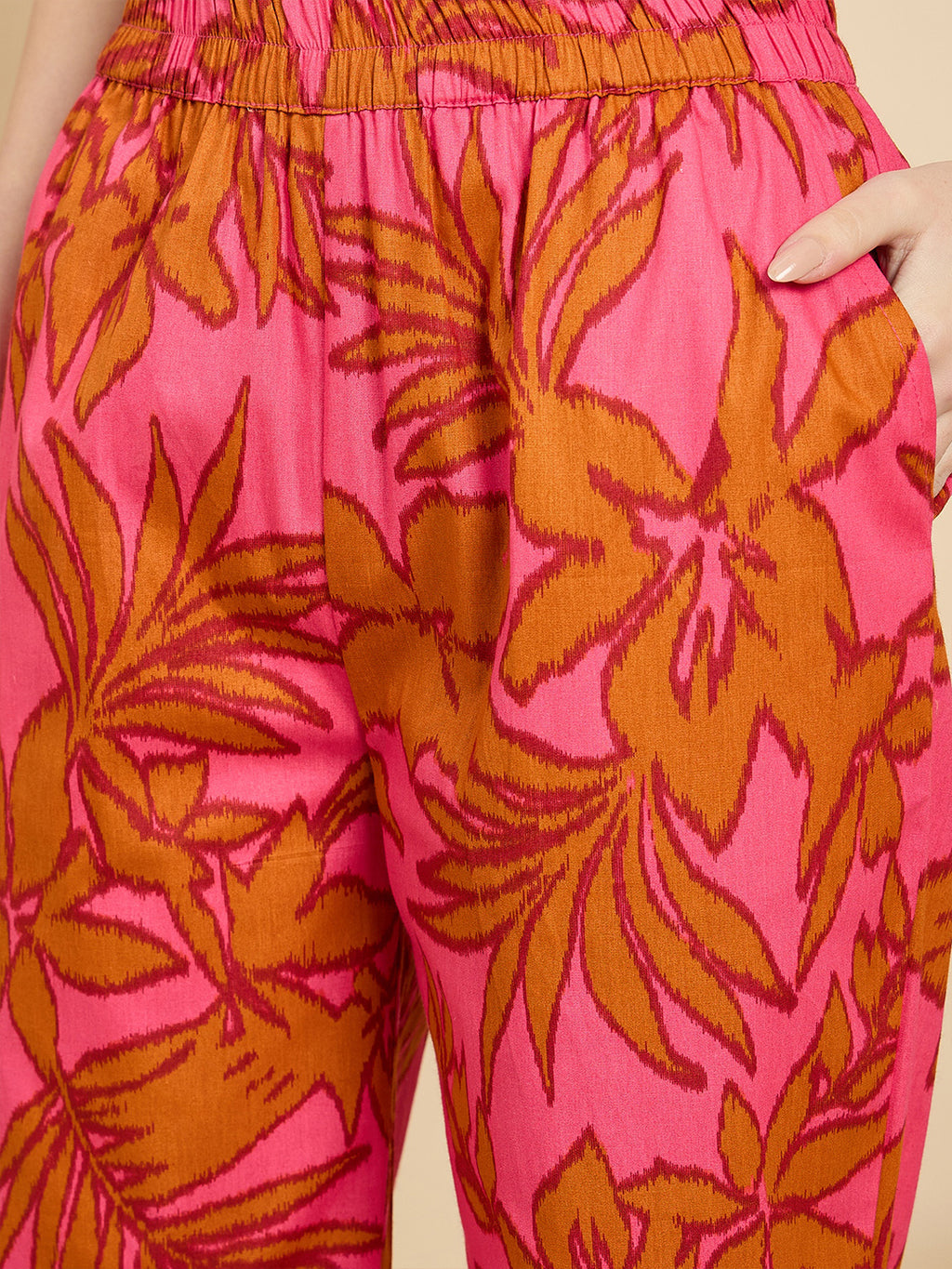 Pink Floral Poplin Shirt With Lounge Pants