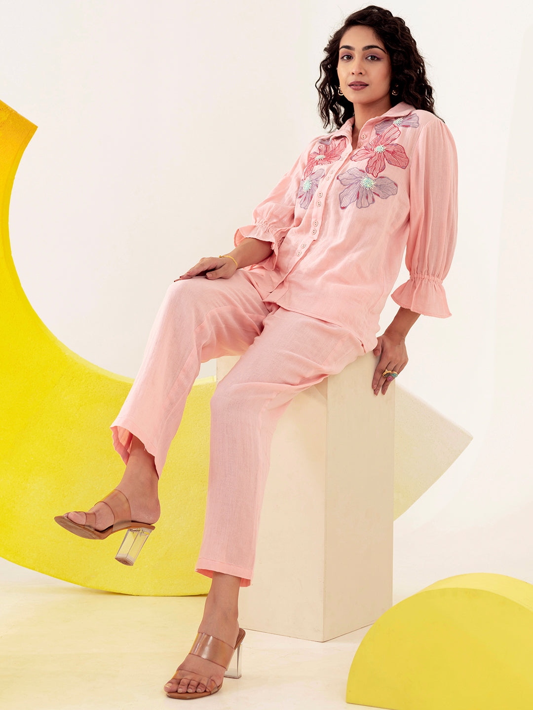 Zummer Cotton Embroidered Shirt & Trouser Co-Ord Set