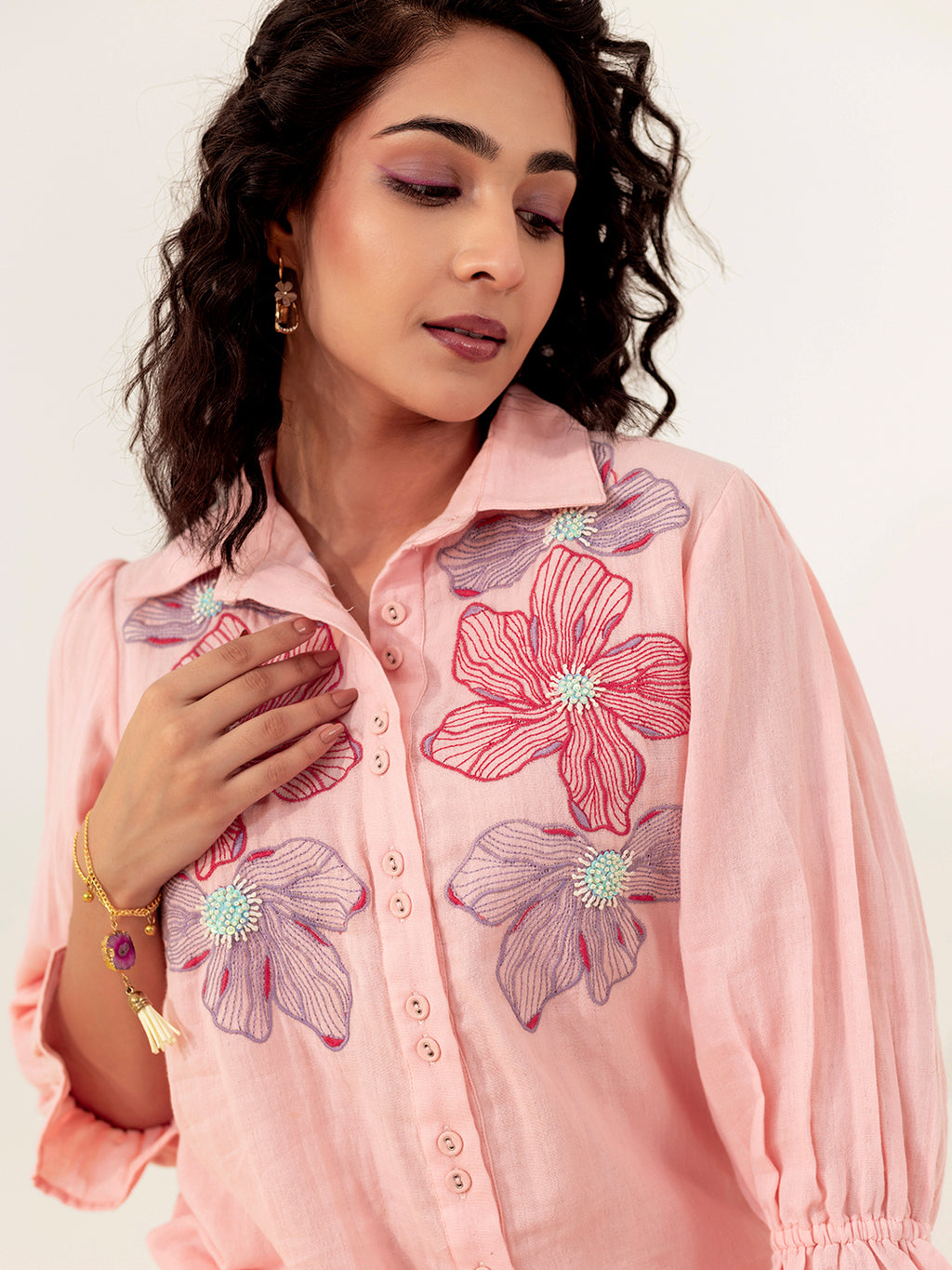Zummer Cotton Embroidered Shirt & Trouser Co-Ord Set