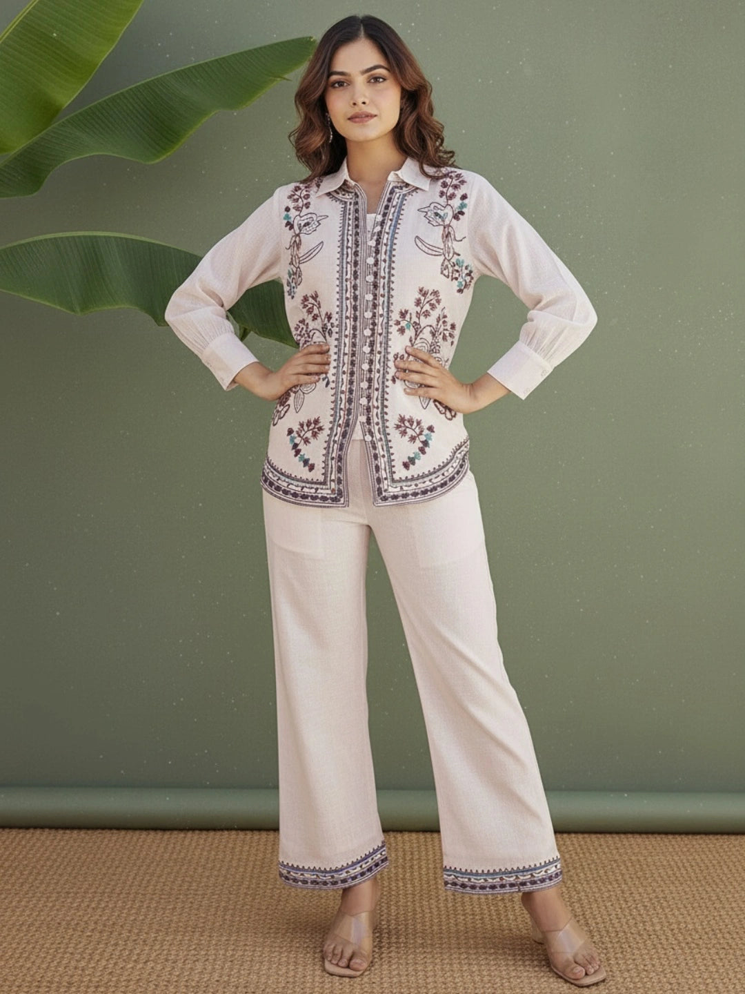 Cotton Embroidered Shirt With TrouserCo-Ords Set