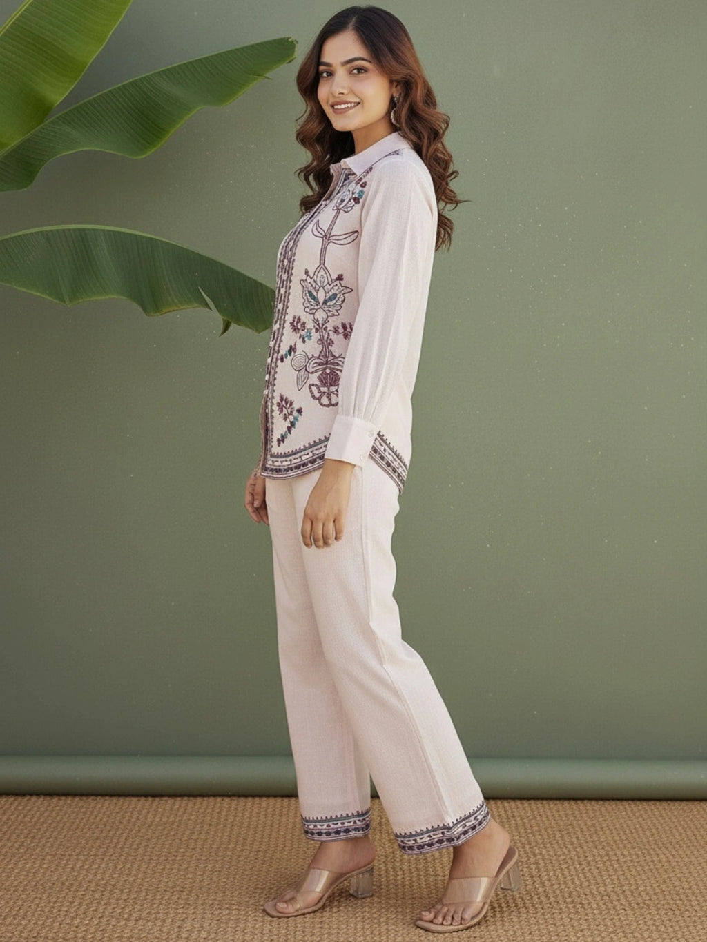 Cotton Embroidered Shirt With TrouserCo-Ords Set