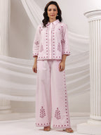 Cotton Embroidered Shirt With Palazzos Co-Ords Set
