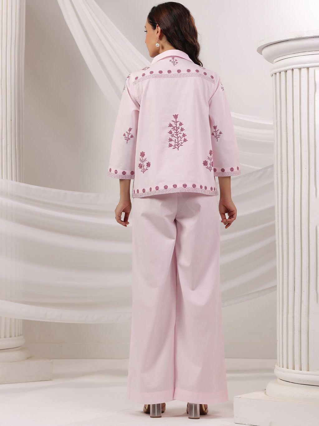Cotton Embroidered Shirt With Palazzos Co-Ords Set