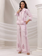 Cotton Embroidered Shirt With Palazzos Co-Ords Set