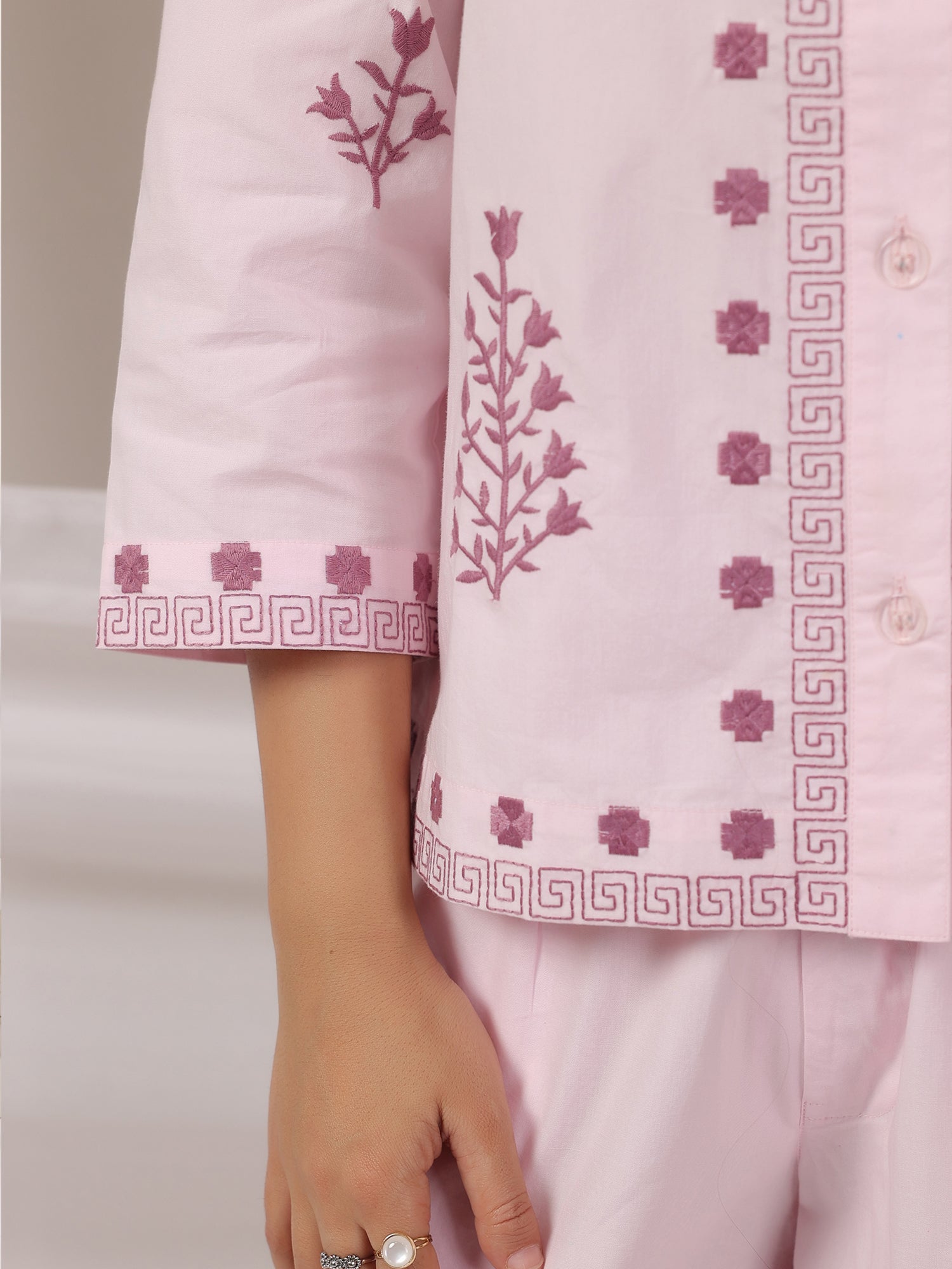 Cotton Embroidered Shirt With Palazzos Co-Ords Set