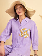 Purple Crochet Embroidered Shirt & Trouser Co-Ord Set