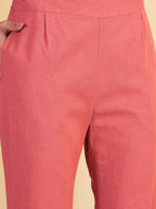 Rust Cotton Embroidered Tunic With Trouser Co-Ords Set