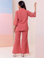Rust Cotton Embroidered Tunic With Trouser Co-Ords Set