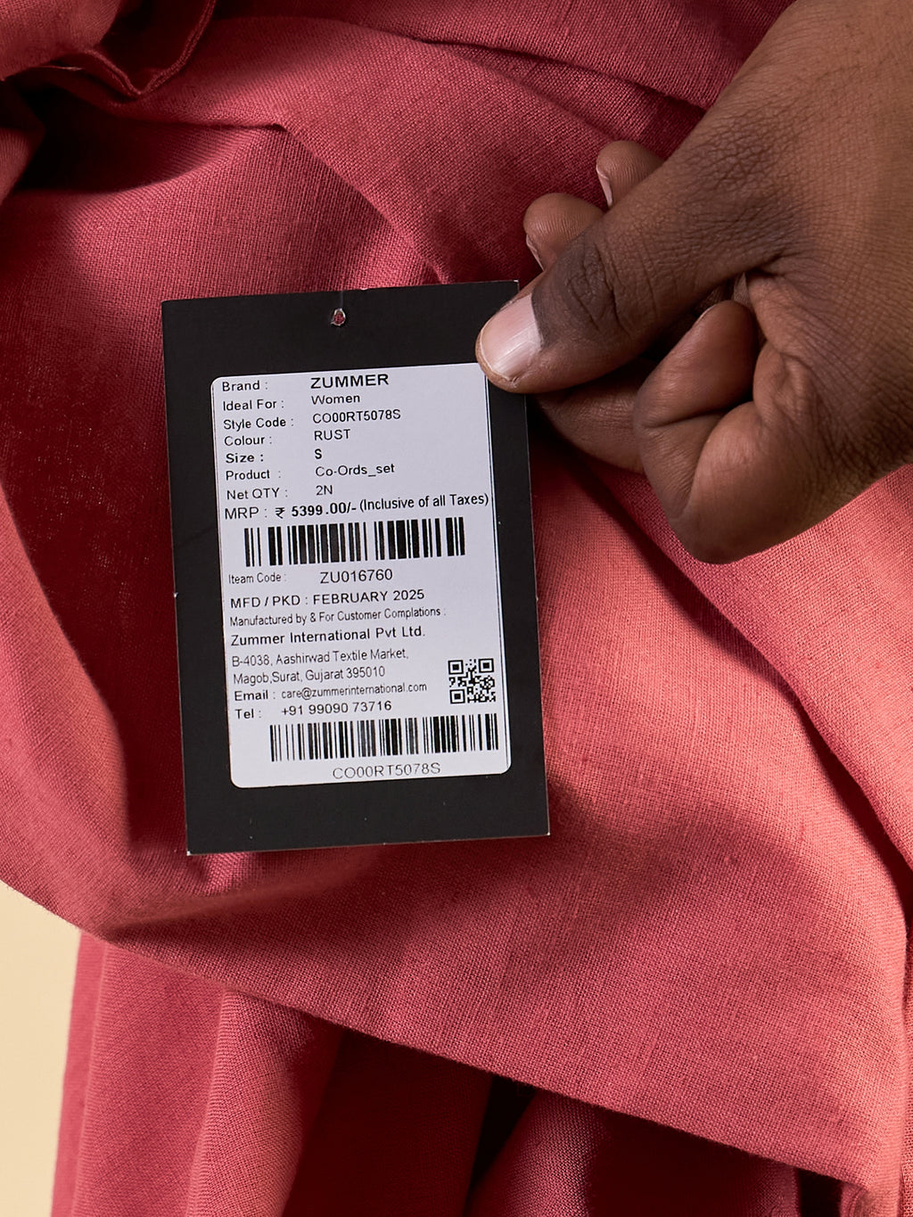 Rust Cotton Embroidered Tunic With Trouser Co-Ords Set