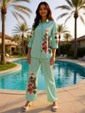 Cotton Embroidered Shirt With TrouserCo-Ords Set