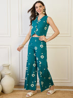 Cotton Ikkat Print Top With Palazzos Co-Ords Set