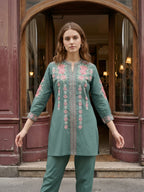Zummer Green Embroidered Cotton Co-Ord Set