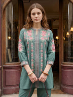 Zummer Green Embroidered Cotton Co-Ord Set