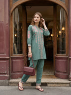 Zummer Green Embroidered Cotton Co-Ord Set