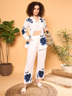 White Cotton Embroidered Shirt With Trouser Co-Ords Set